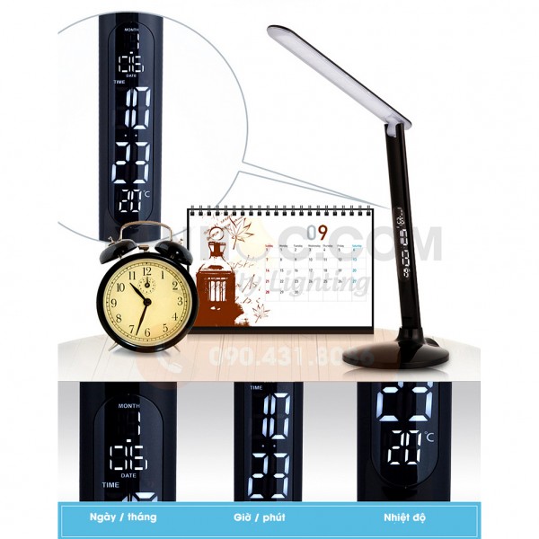 Đèn bàn T7 tích hợp đồng hồ hiển thị ngày giờ, nhiệt kế