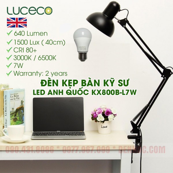 Đèn kẹp bàn Pixar Bóng LED ANH QUỐC LUCECO 7W DTKT800B-L7W